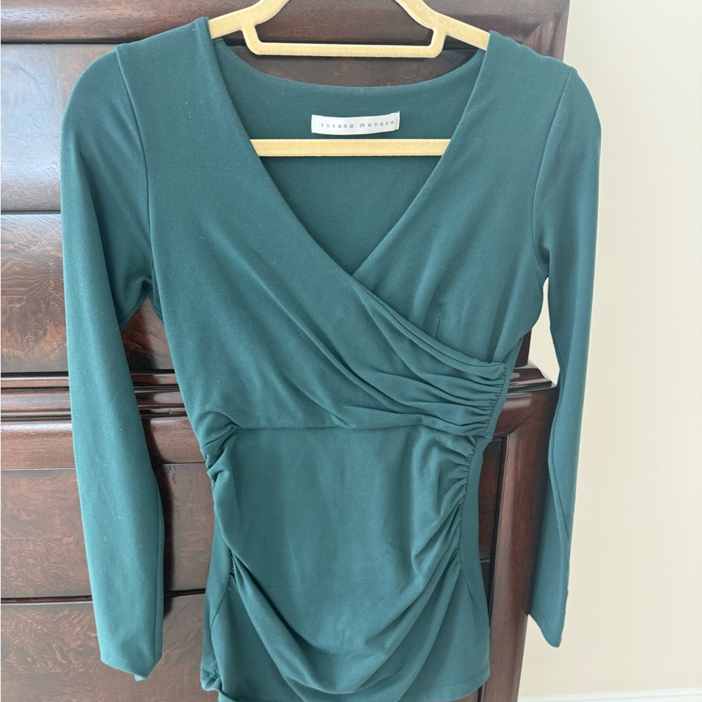 Susana Monaco Forest Green Ruched Blouse